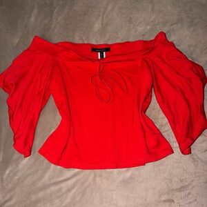 Off-Shoulder Red Women's Top with Tie Front